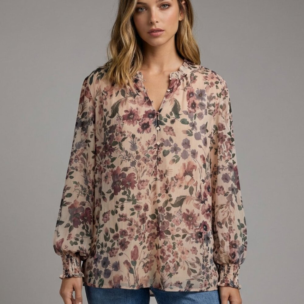 New, Joie Floral Ruffle Long Sleeve Blouse